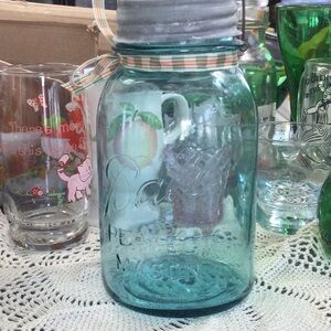 Antique blue ball jar. Perfect Mason. Zinc Ball lid.  Nearly one 100 years old